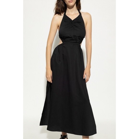 Dresses & Skirts - NWT All Saints Ludo Cotton Linen Halter Open Back Midi Dress in Black Sz‎ 2 $249